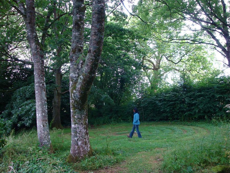 person walking labyrinth